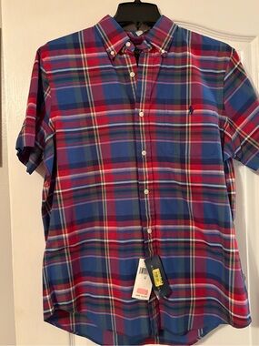 Polo by Ralph Lauren Blue & Red Plaid Short Sleeve Button-Down Shirt